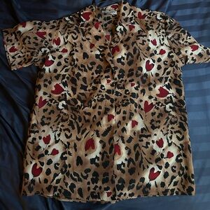 Leopard Print Women’s Shirt with Red Accents